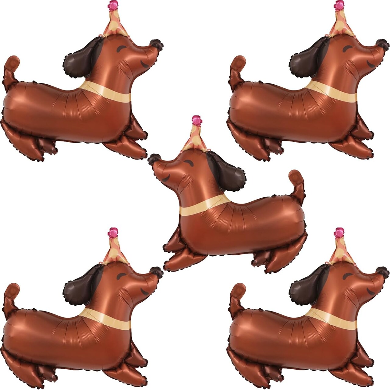 5Pcs Dachshund Dog Birthday Balloons – Puppy-Shaped Foil Mylar Balloons for Pet, Puppy, Dog, and “Let’s Pawty” Themed Party Decorations (Dachshund Shaped)
